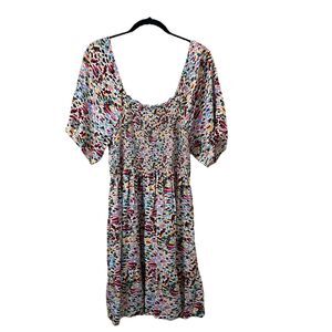 Harlow & Rose Multicolor Dots Artsy Art to Wear Smocked Midi Dress Women Size XL